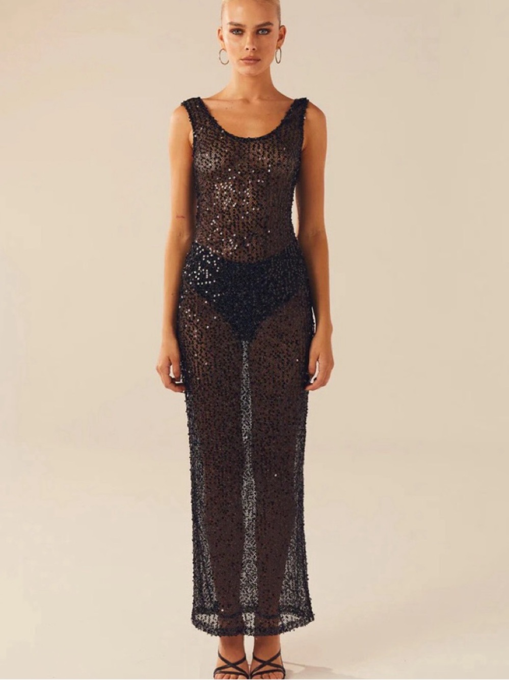 NWT Peppermayo Sheer Black Sequin Maxi Dress